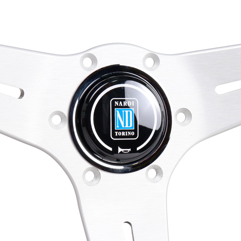 Nardi Sport Rally Deep Corn Steering Wheel - 350mm Perforated Leather w/Silver Spokes and Red Stitch