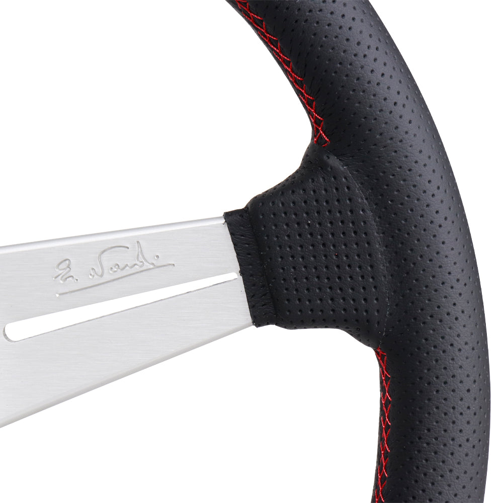 Nardi Sport Rally Deep Corn Steering Wheel - 350mm Perforated Leather w/Silver Spokes and Red Stitch