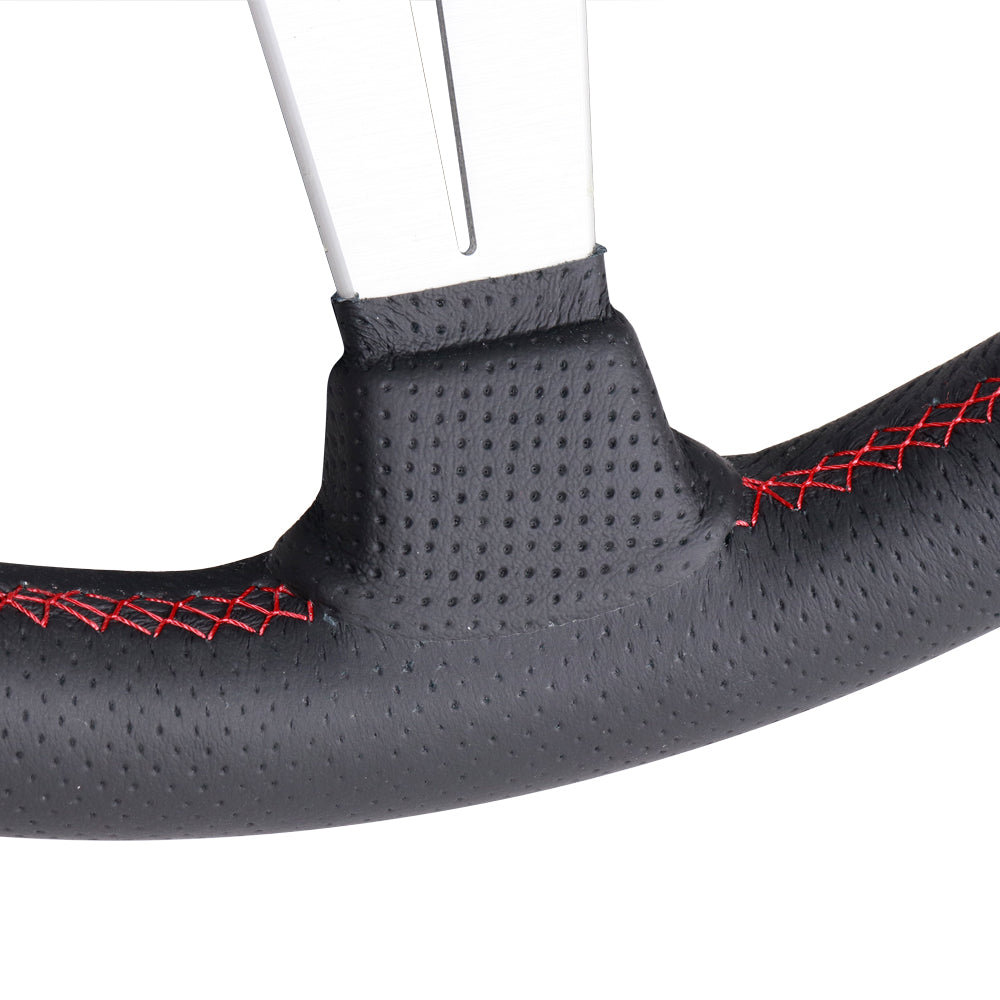 Nardi Sport Rally Deep Corn Steering Wheel - 350mm Perforated Leather w/Silver Spokes and Red Stitch