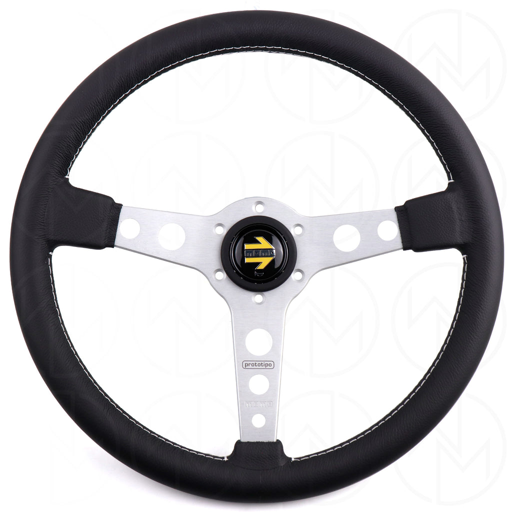Momo Prototipo Steering Wheel - 370mm Leather w/Silver Spokes