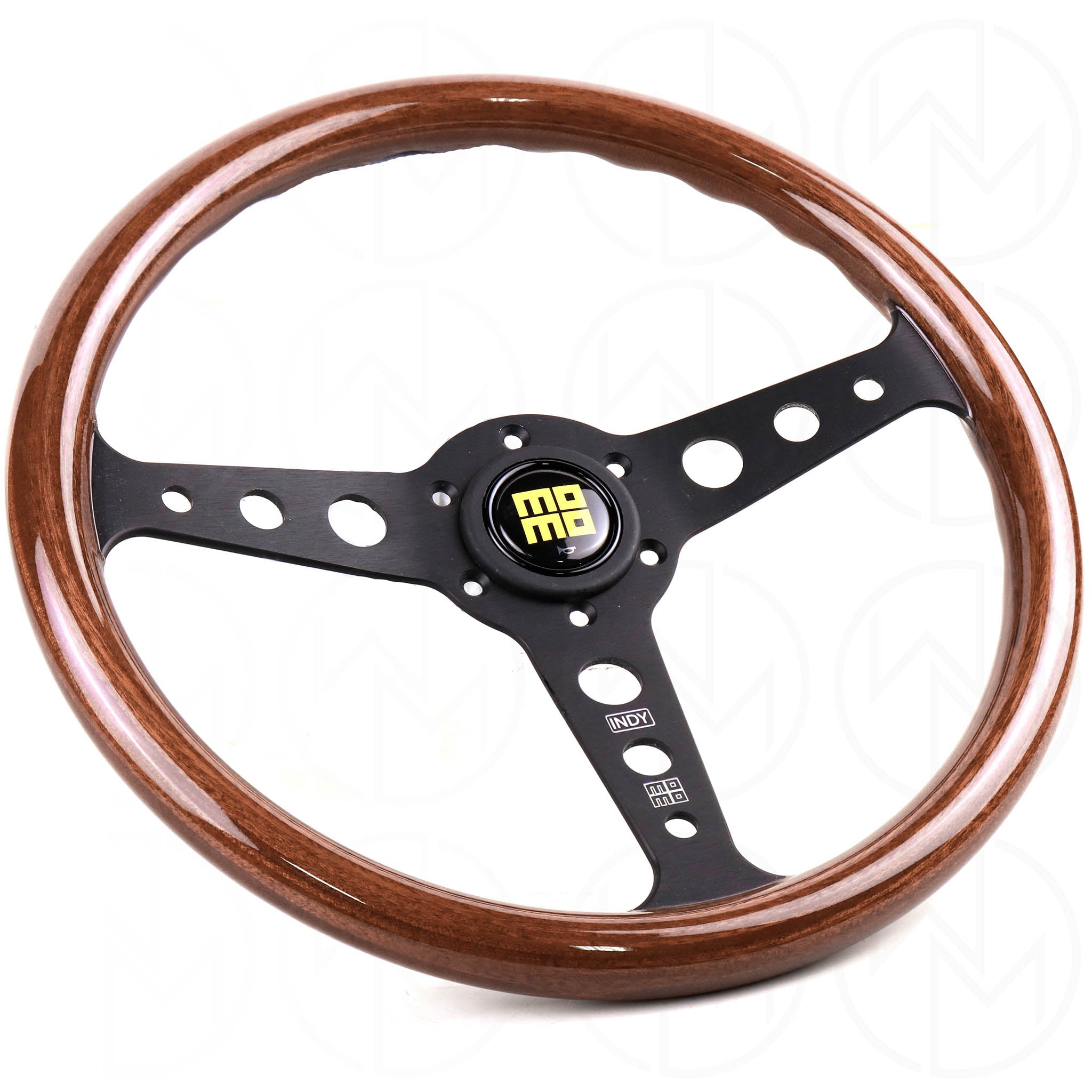 Momo Indy Mahogany Wood 350mm Steering Wheel - Black Spokes