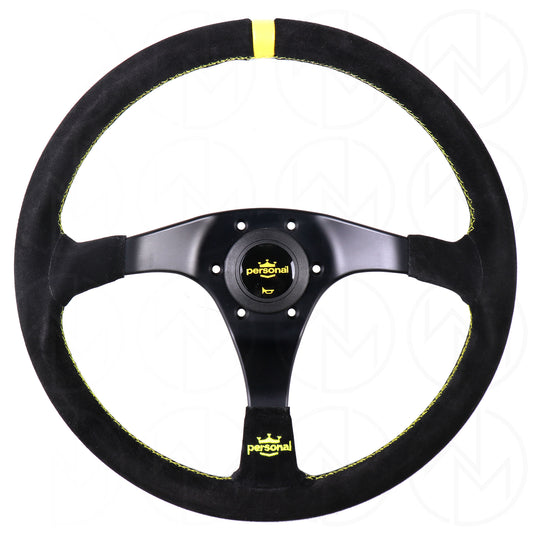 Personal Trophy Steering Wheel - 350mm Suede w/Yellow Stitch