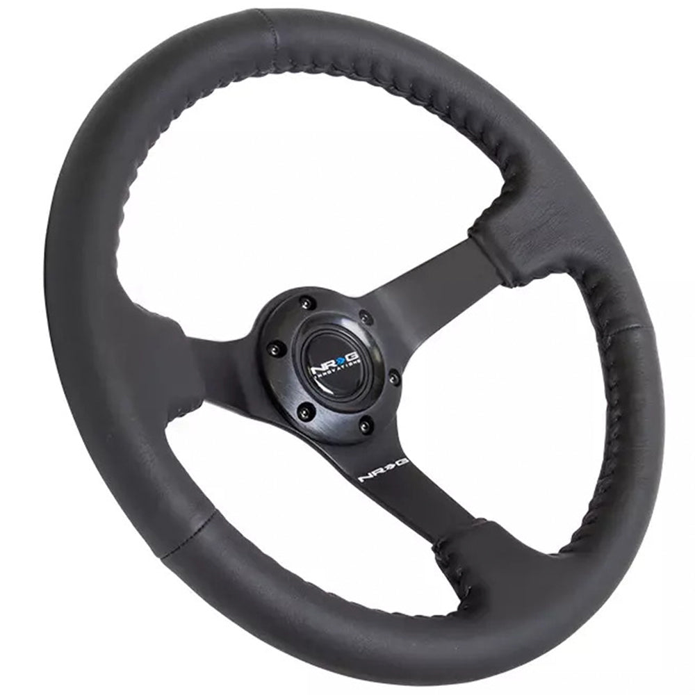 NRG ODI Sport Steering Wheel - 350mm Leather w/Solid Spoke & Baseball Black Stitch