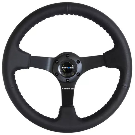 NRG ODI Sport Steering Wheel - 350mm Leather w/Solid Spoke & Baseball Black Stitch