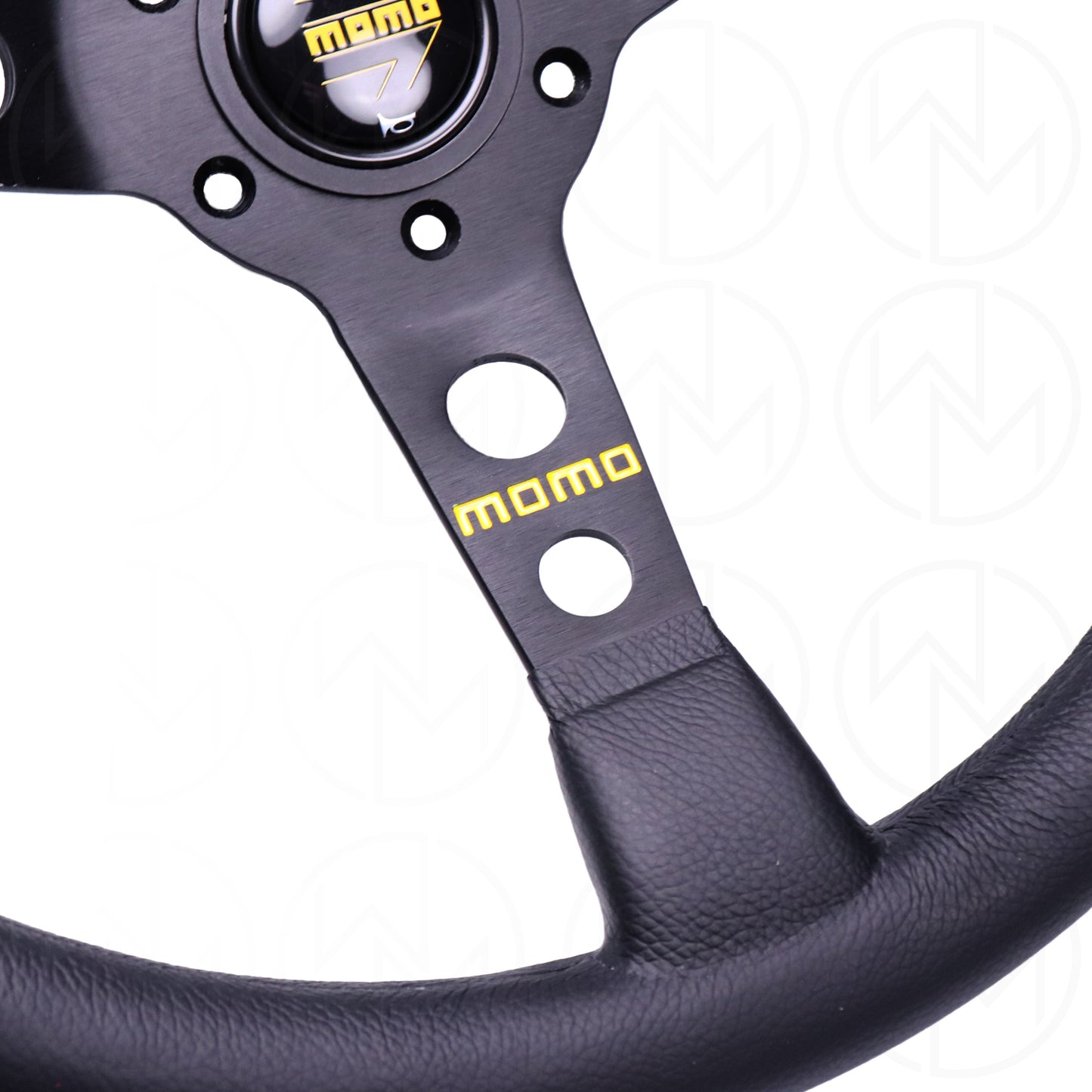 Momo Mod. 07 Steering Wheel - 350mm Leather w/Yellow Center Stripe
