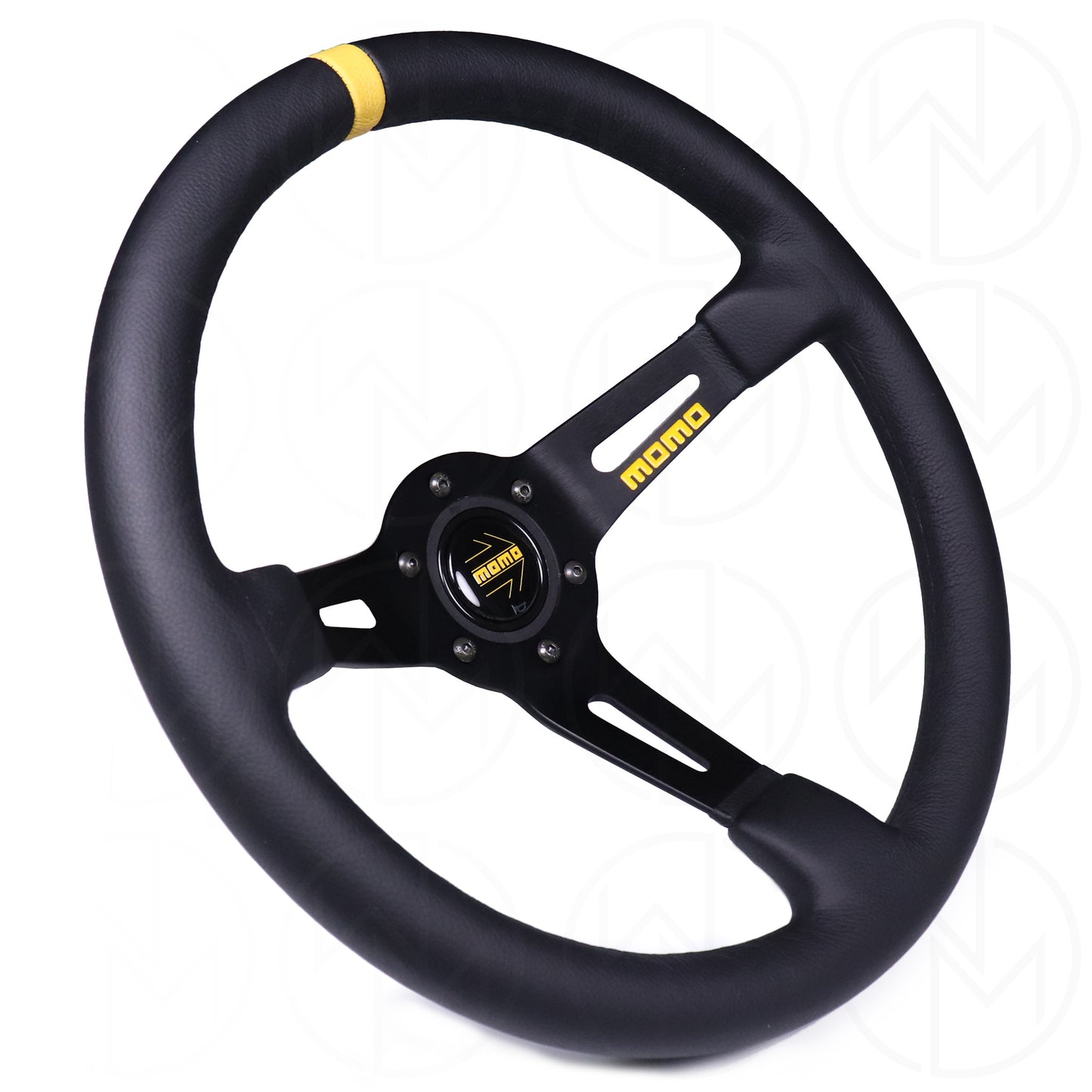 Momo Mod. 08 Steering Wheel - 350mm Leather w/Yellow Center Stripe