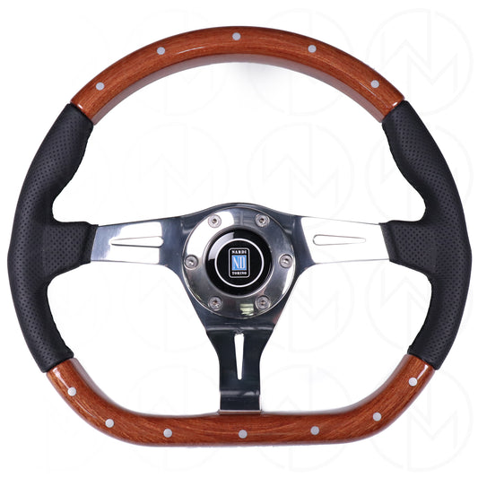 Nardi Kallista Wood Steering Wheel - 350mm Combo Wood & Leather w/Polished Spokes