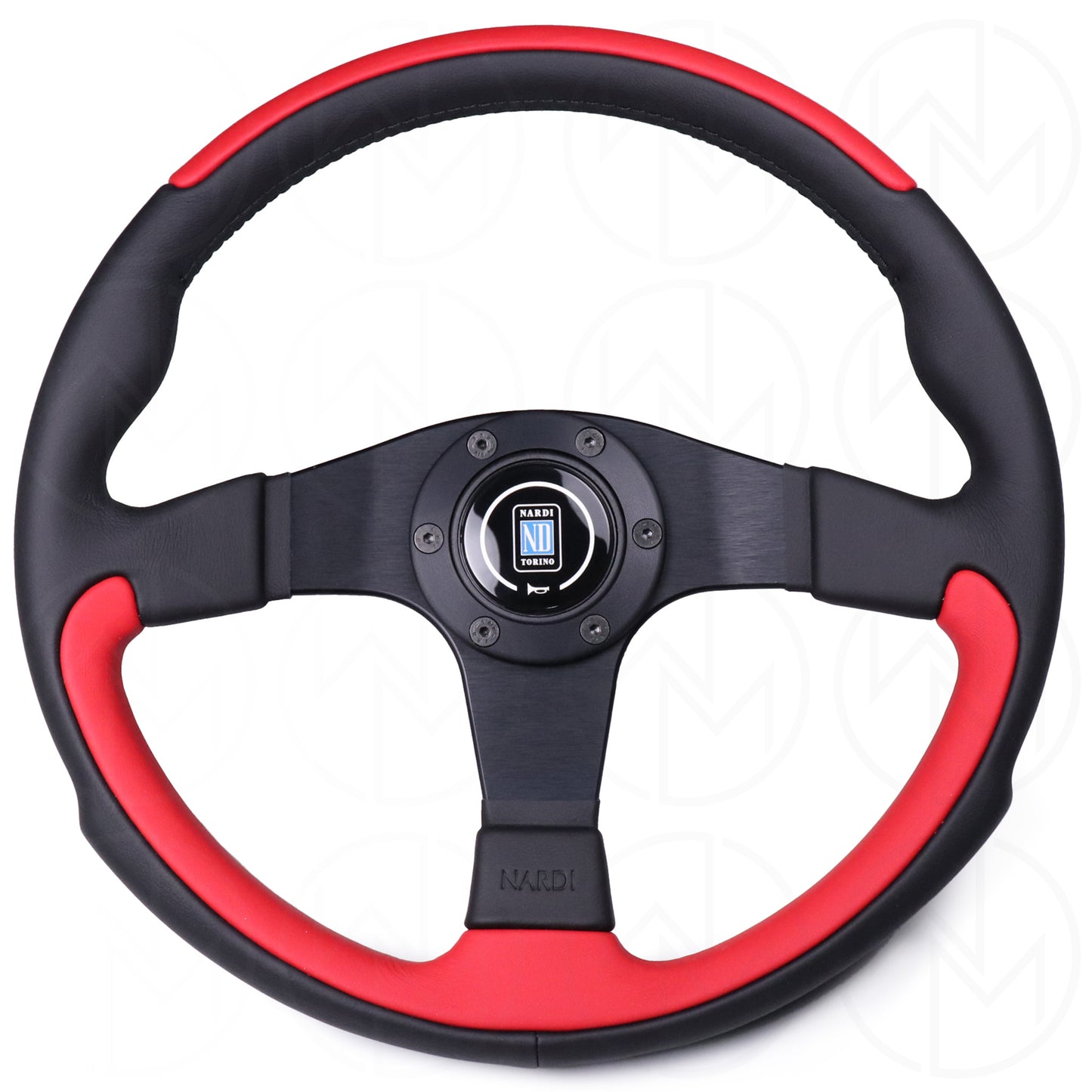 Nardi Leader Steering Wheel - 350mm Combo Black & Red Leather w/Black Stitch