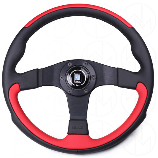 Nardi Leader Steering Wheel - 350mm Combo Black & Red Leather w/Black Stitch