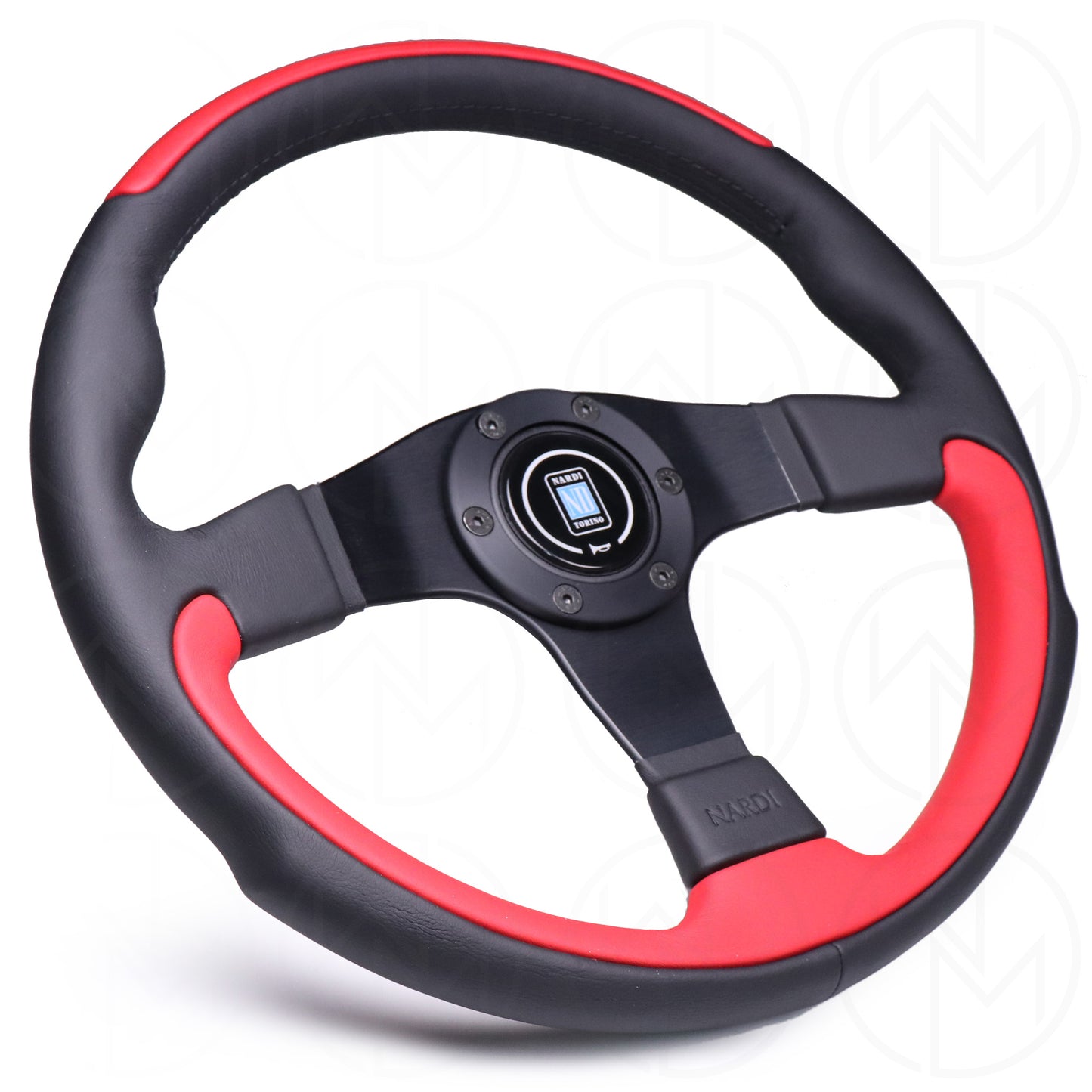 Nardi Leader Steering Wheel - 350mm Combo Black & Red Leather w/Black Stitch