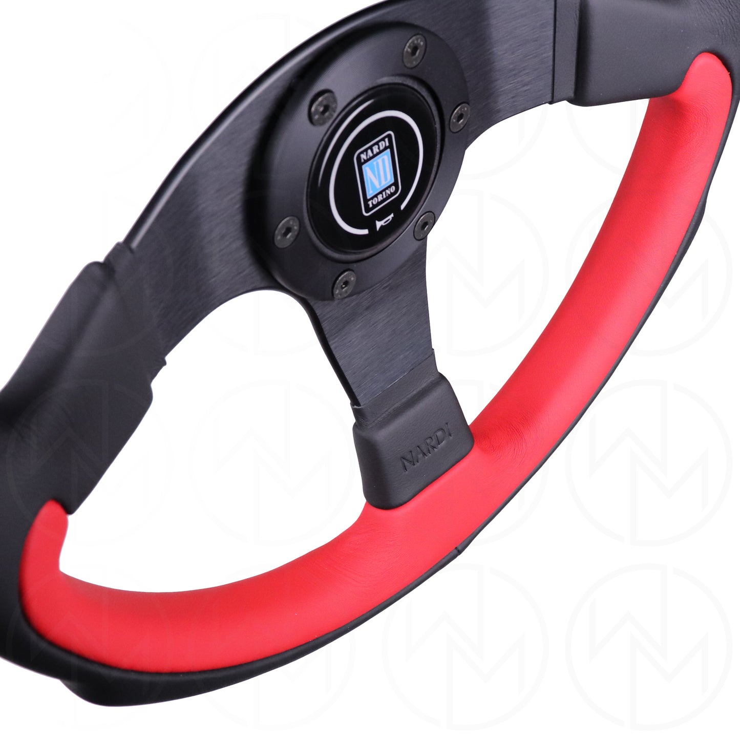 Nardi Leader Steering Wheel - 350mm Combo Black & Red Leather w/Black Stitch