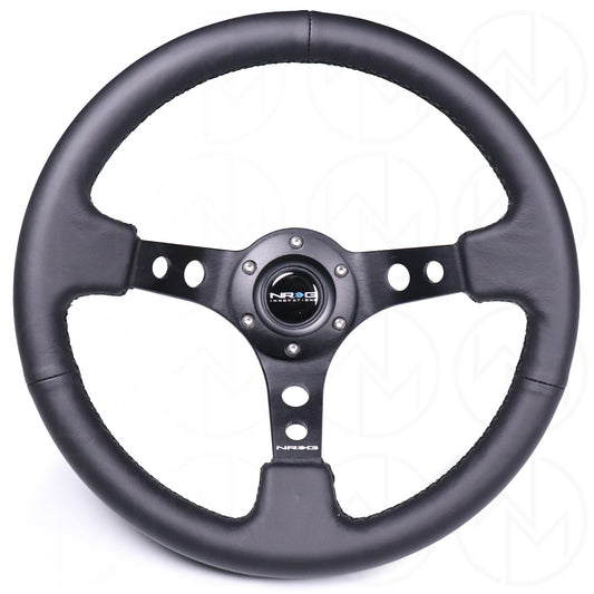NRG Sports Steering Wheel - 350mm Leather w/Spoke Holes & Black Stitch