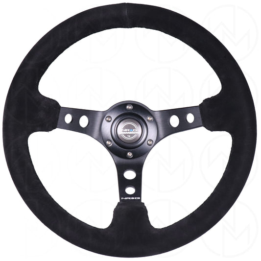 NRG Sports Steering Wheel - 350mm Suede w/Spoke Holes & Black Stitch
