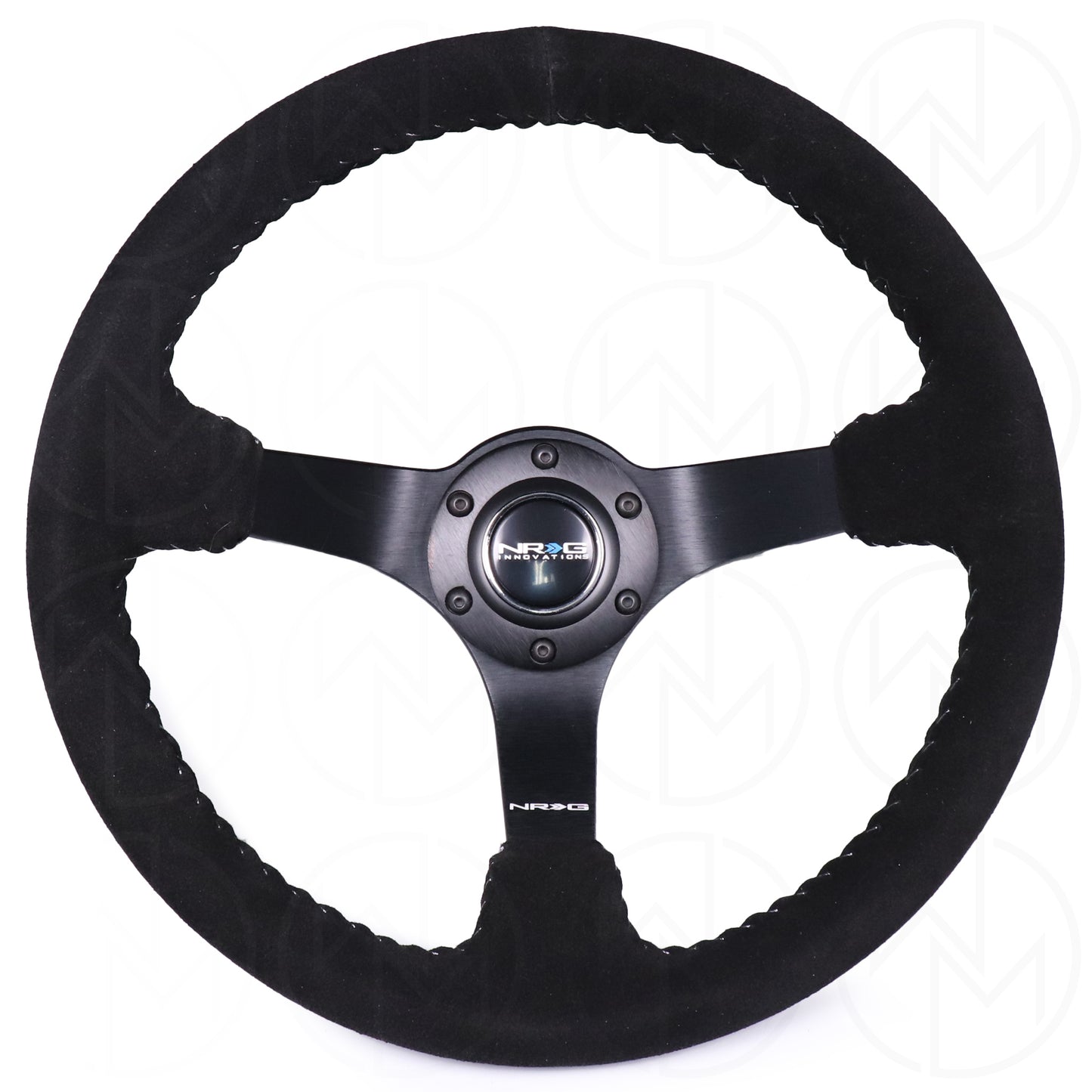 NRG Sport Steering Wheel - 350mm Suede w/Solid Spoke & Baseball Silver Stitch