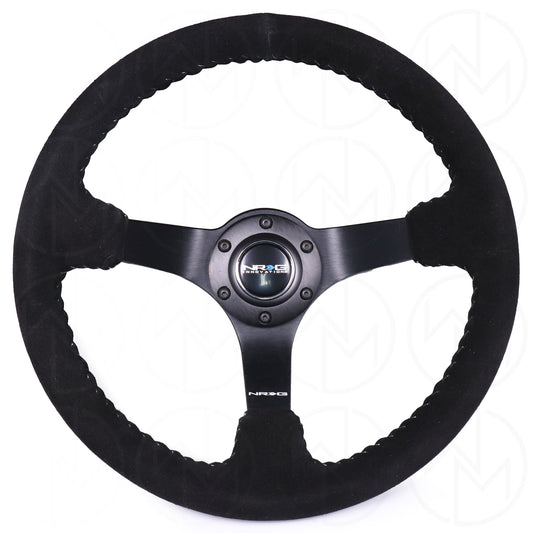 NRG Sport Steering Wheel - 350mm Suede w/Solid Spoke & Baseball Silver Stitch