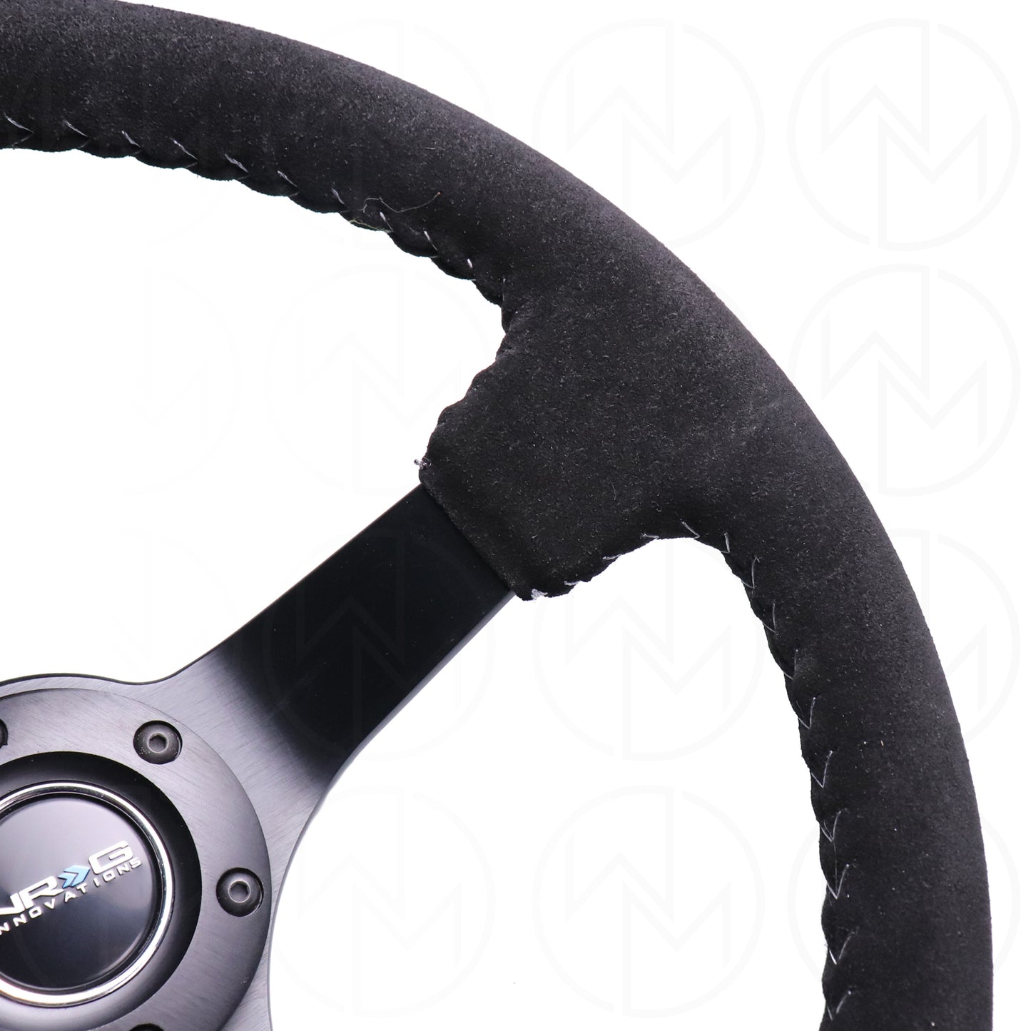 NRG Sport Steering Wheel - 350mm Suede w/Solid Spoke & Baseball Silver Stitch