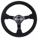 NRG Sport Steering Wheel - 350mm Suede w/Solid Spoke & Baseball Silver Stitch