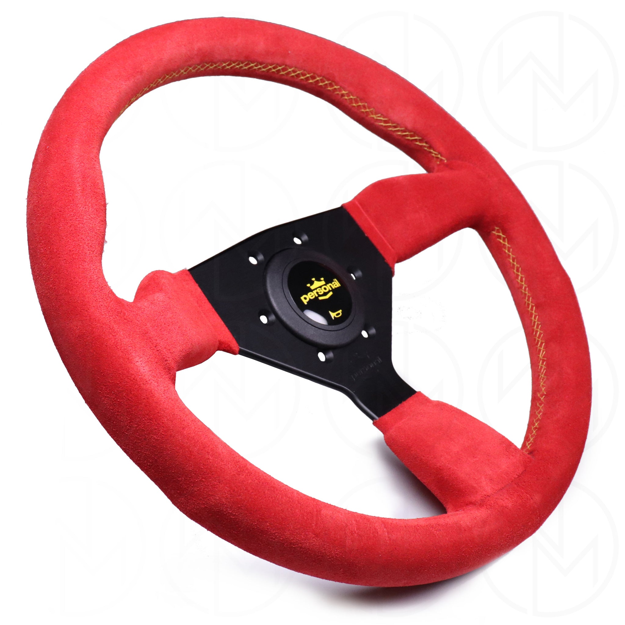 Personal Grinta Steering Wheel - 330mm Red Suede w/Yellow Stitch