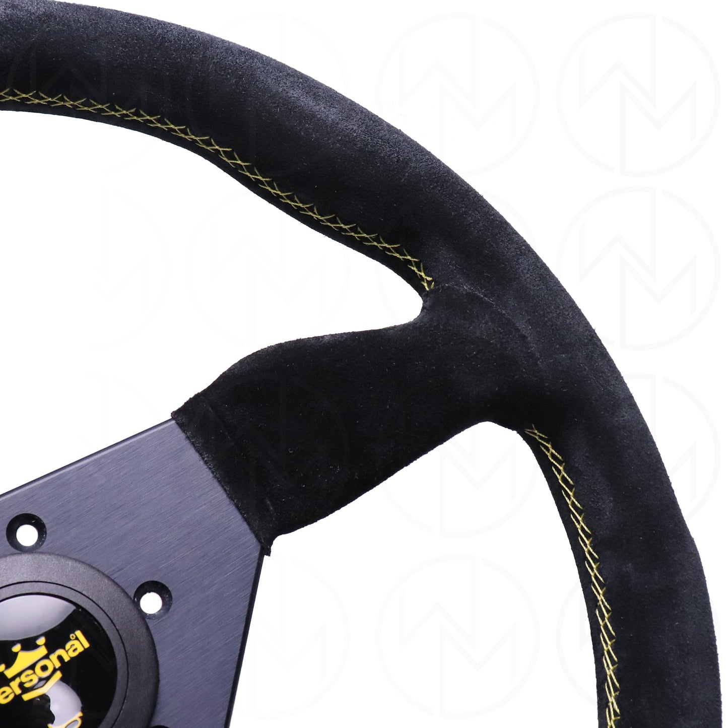 Personal Grinta Steering Wheel - 350mm Suede w/Yellow Stitch & Logo