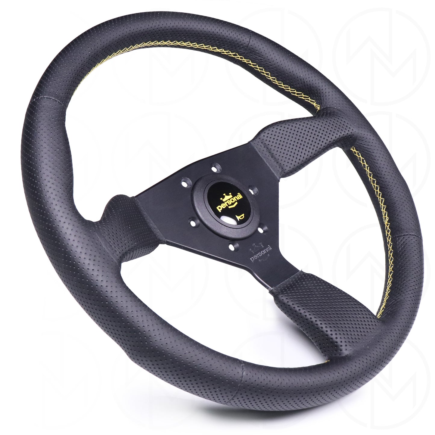 Personal Grinta Steering Wheel - 350mm Perforated Leather w/Yellow Stitch