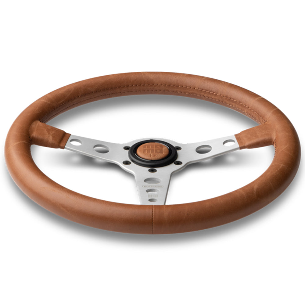 Momo Prototipo Heritage Steering Wheel - 350mm Tobacco Leather w/ Silver Spokes