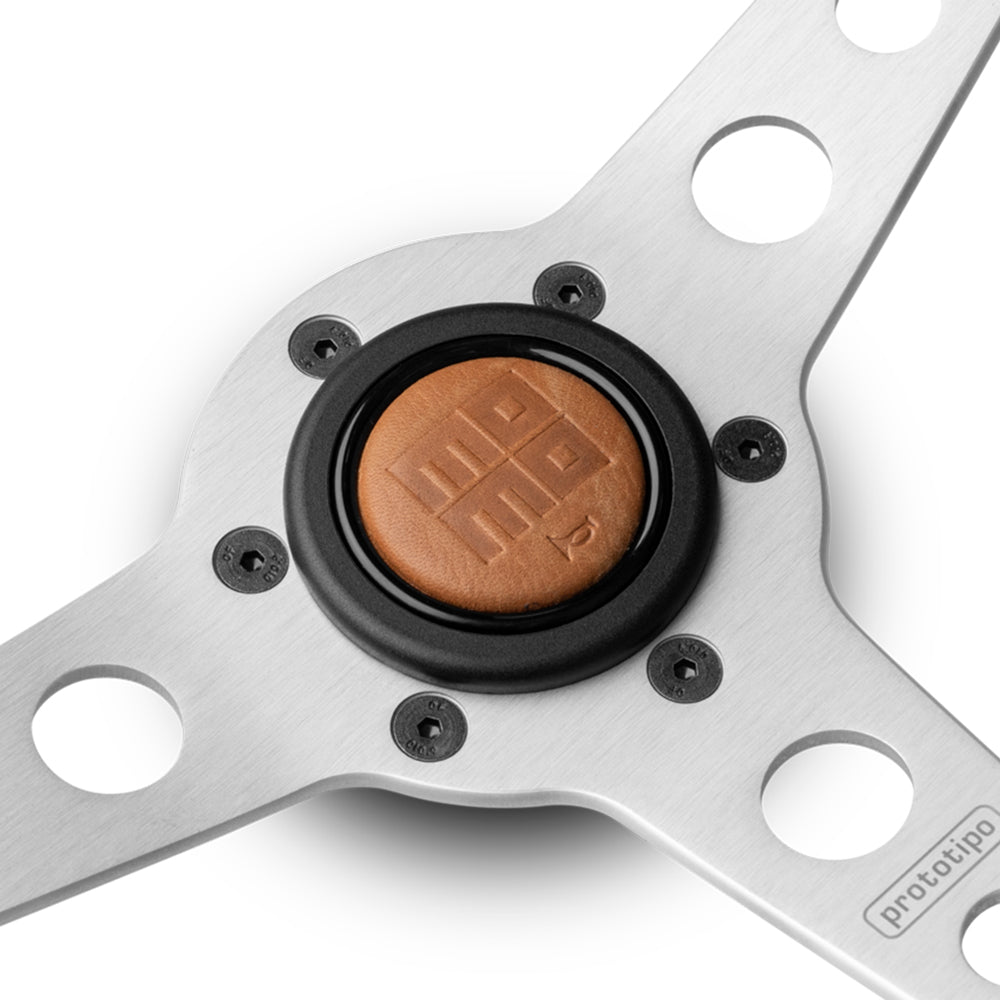 Momo Prototipo Heritage Steering Wheel - 350mm Tobacco Leather w/ Silver Spokes