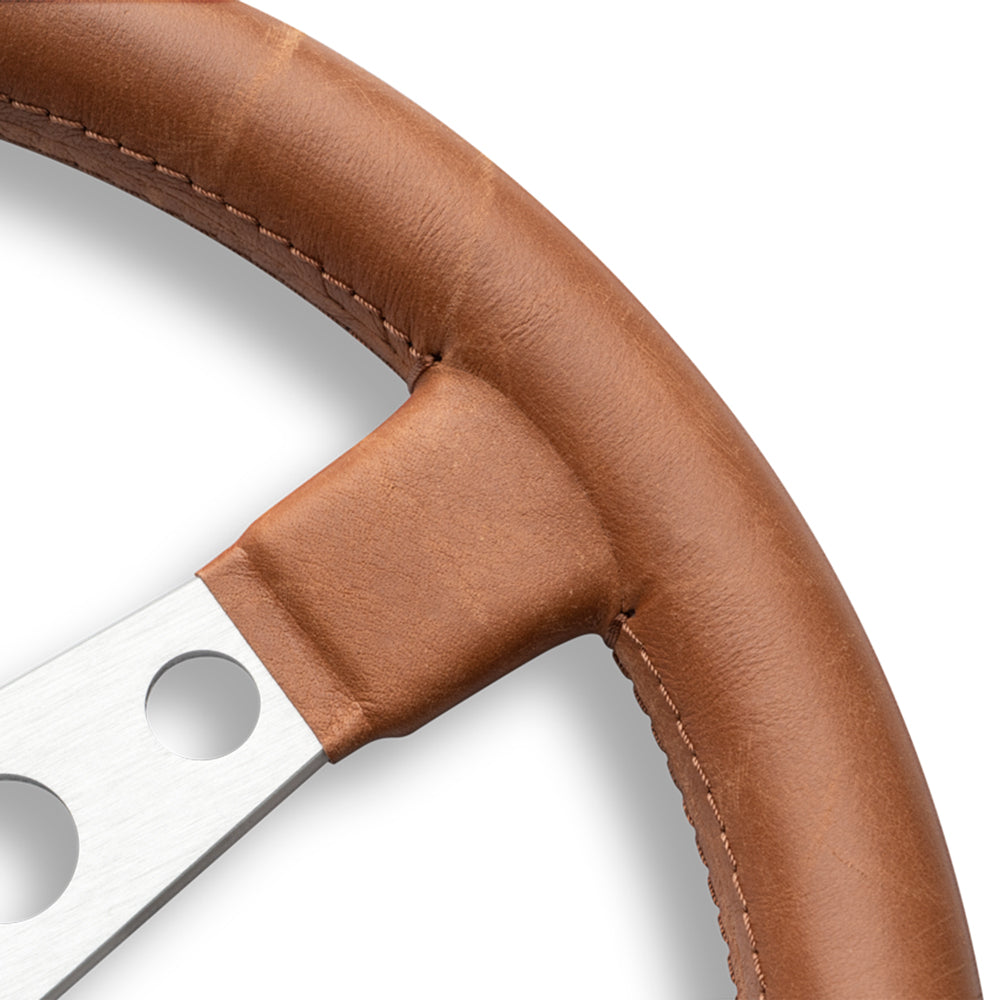 Momo Prototipo Heritage Steering Wheel - 350mm Tobacco Leather w/ Silver Spokes
