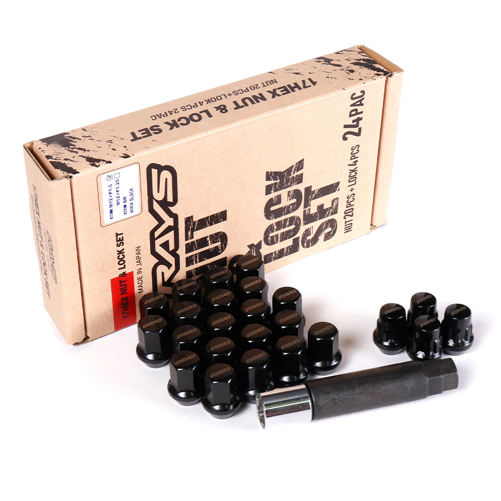 RAYS 17 Hex L31 Lugnut And Lock Set 6H Black - M12x1.50