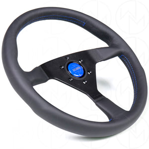 Momo Monte Carlo Steering Wheel - 350mm Leather w/ Blue Stitch