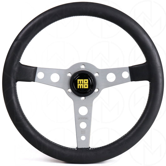 Momo Prototipo Heritage Steering Wheel - 350mm Leather w/ Silver Spokes