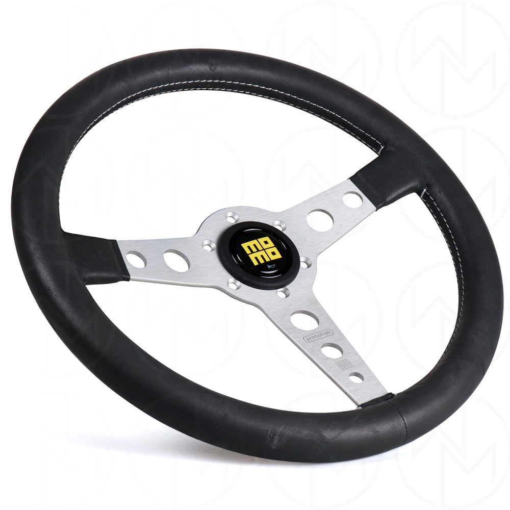 Momo Prototipo Heritage Steering Wheel - 350mm Leather w/ Silver Spokes