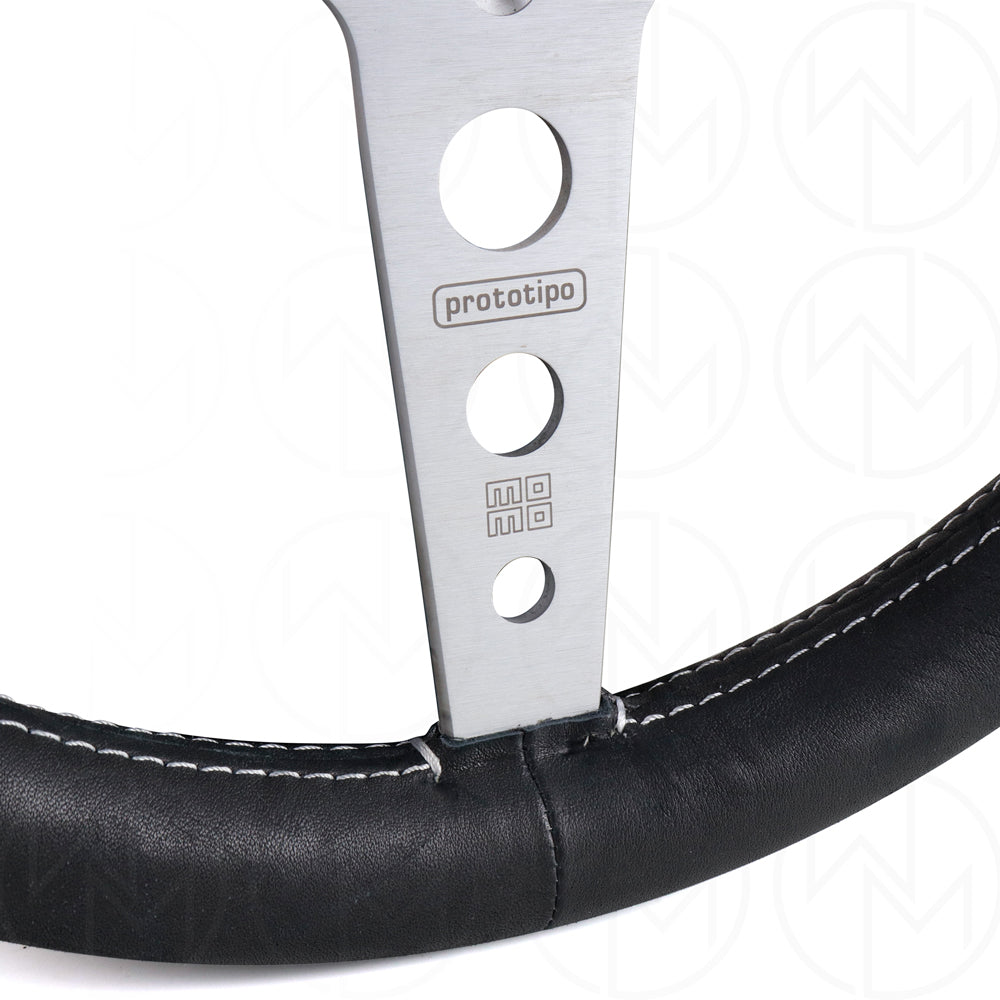 Momo Prototipo Heritage Steering Wheel - 350mm Leather w/ Silver Spokes