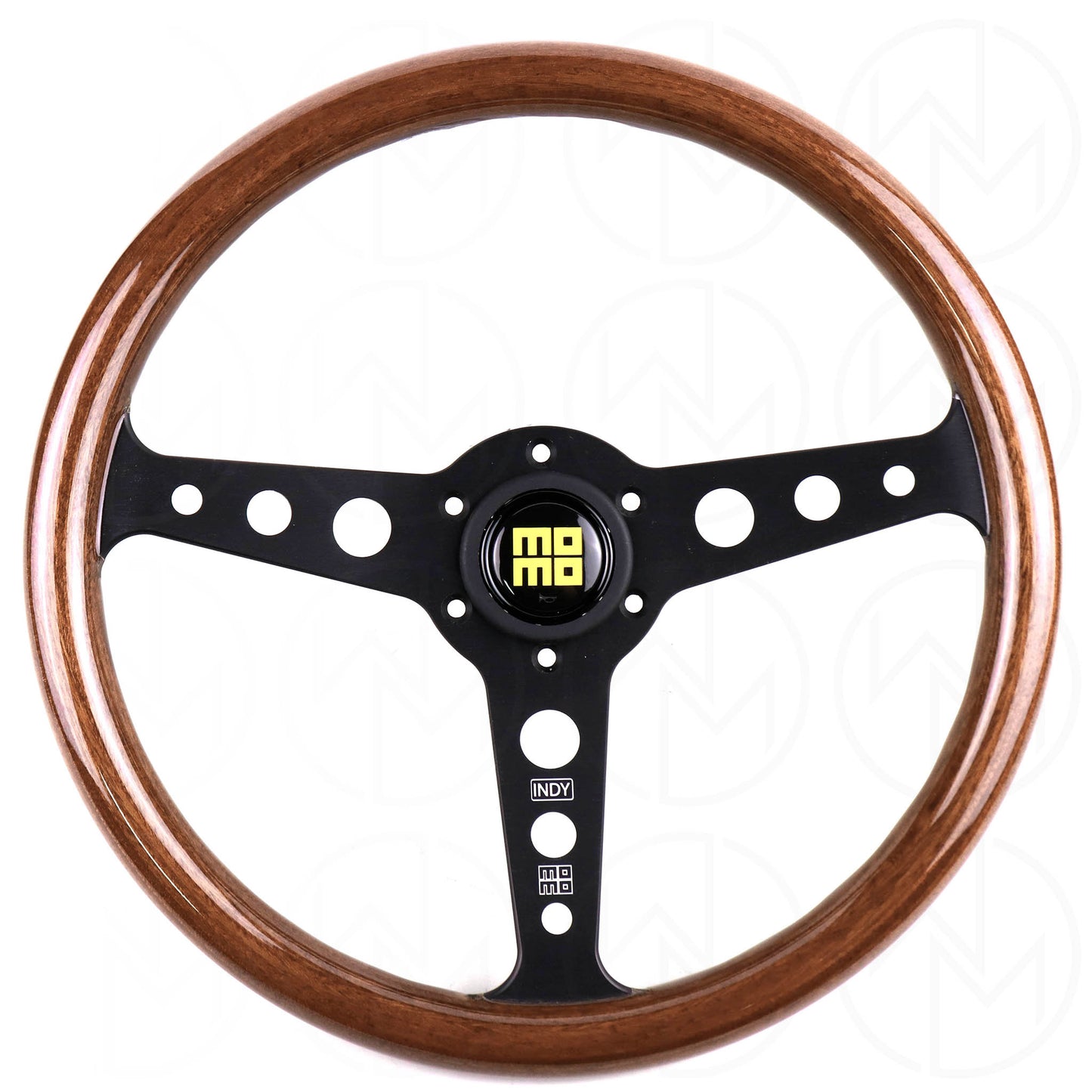 Momo Indy Mahogany Wood 350mm Steering Wheel - Black Spokes