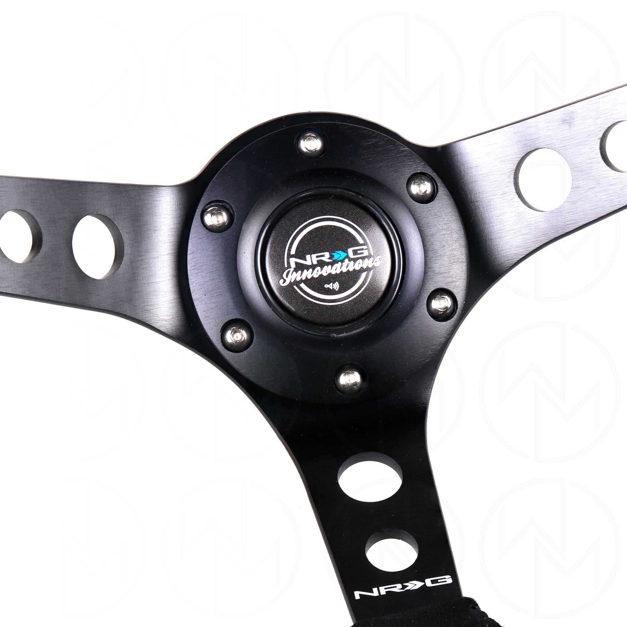 NRG Sports Steering Wheel - 350mm Suede w/Yellow Marker & Spoke Holes w/Black Stitch