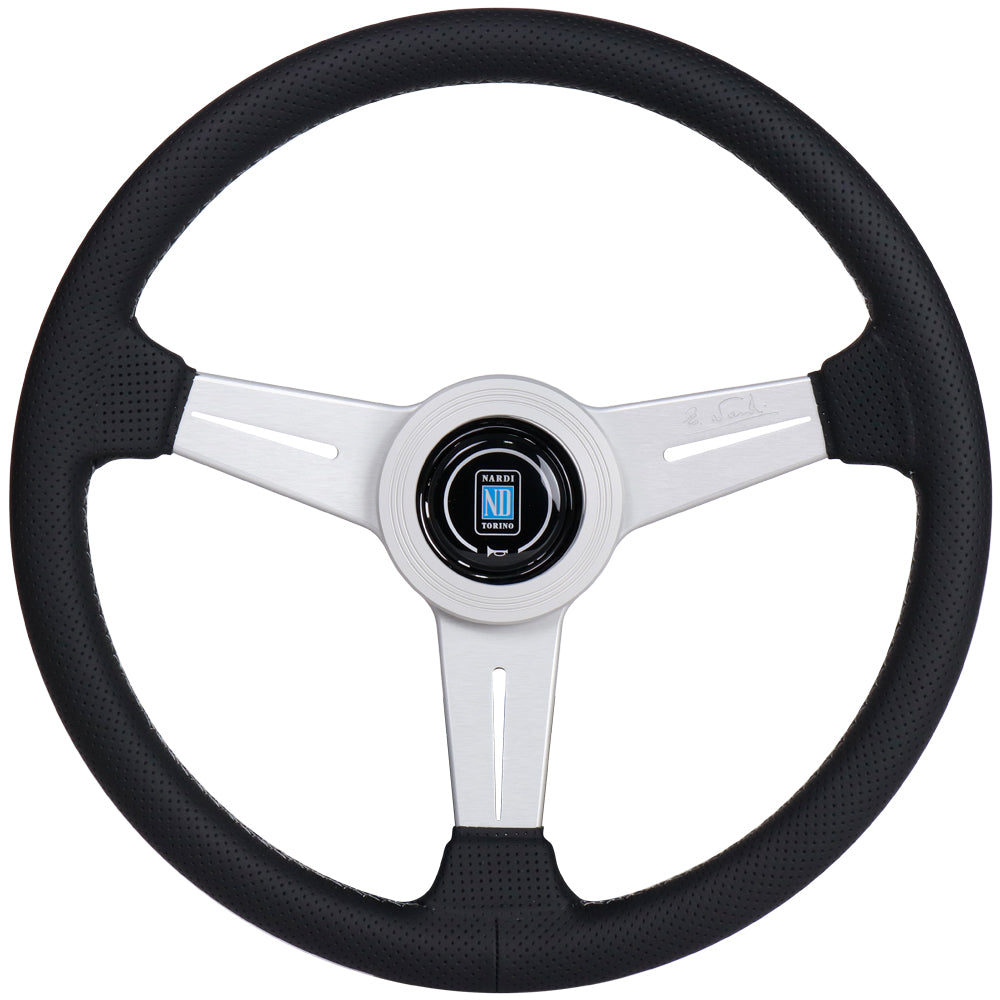 Nardi Classic Steering Wheel - 340mm Perforated Leather w/ Silver Spoke & Ring and Grey Stitch