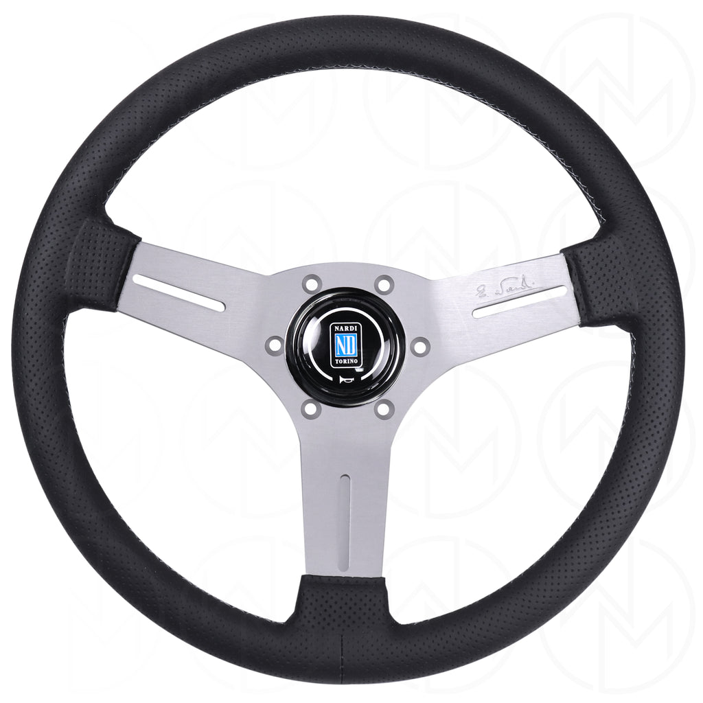 Nardi Competition Steering Wheel - 330mm Perforated Leather w/Silver Spokes & Grey Stitch