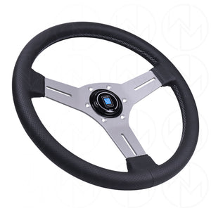 Nardi Competition Steering Wheel - 330mm Perforated Leather w/Silver Spokes & Grey Stitch