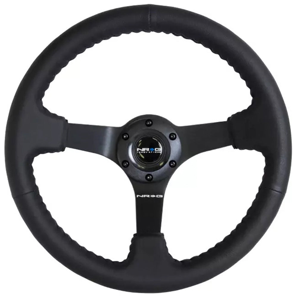NRG ODI Sport Steering Wheel - 350mm Leather w/Solid Spoke & Baseball Black Stitch