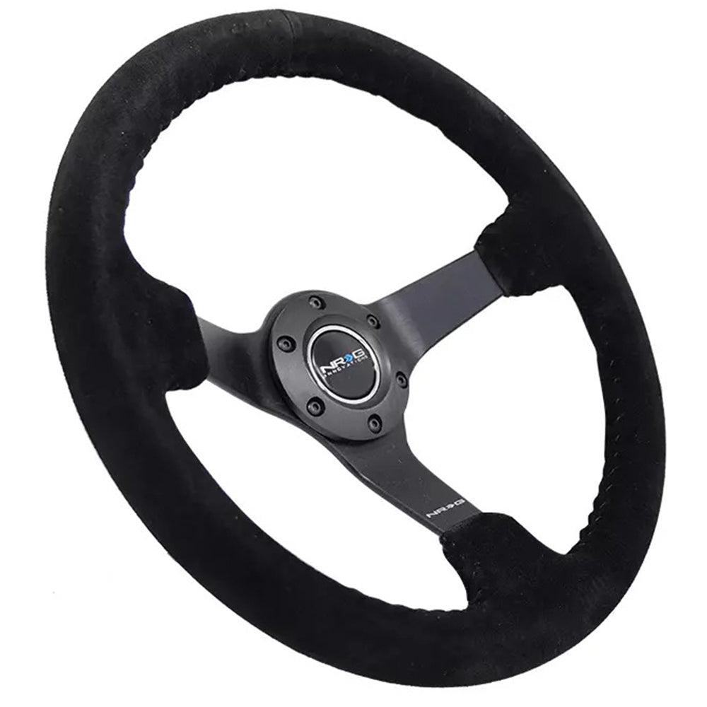 NRG ODI Signature Sport Steering Wheel - 350mm Suede w/Solid Spoke & Baseball Black Stitch