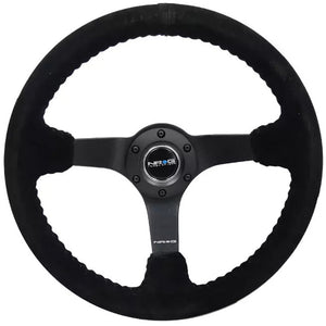 NRG ODI Signature Sport Steering Wheel - 350mm Suede w/Solid Spoke & Baseball Black Stitch