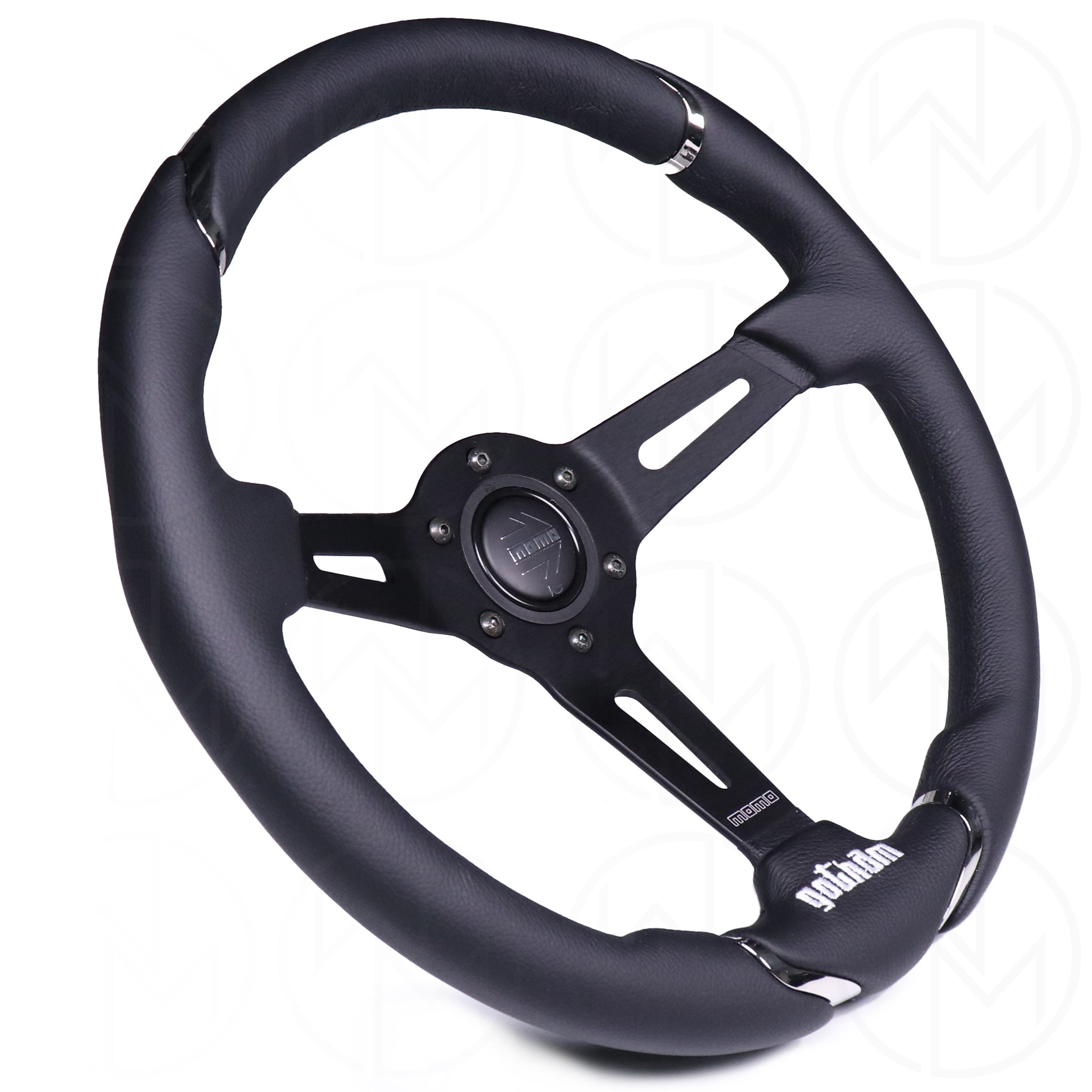 Momo Gotham Steering Wheel - 350mm Leather w/Dark Chrome - Wheel 