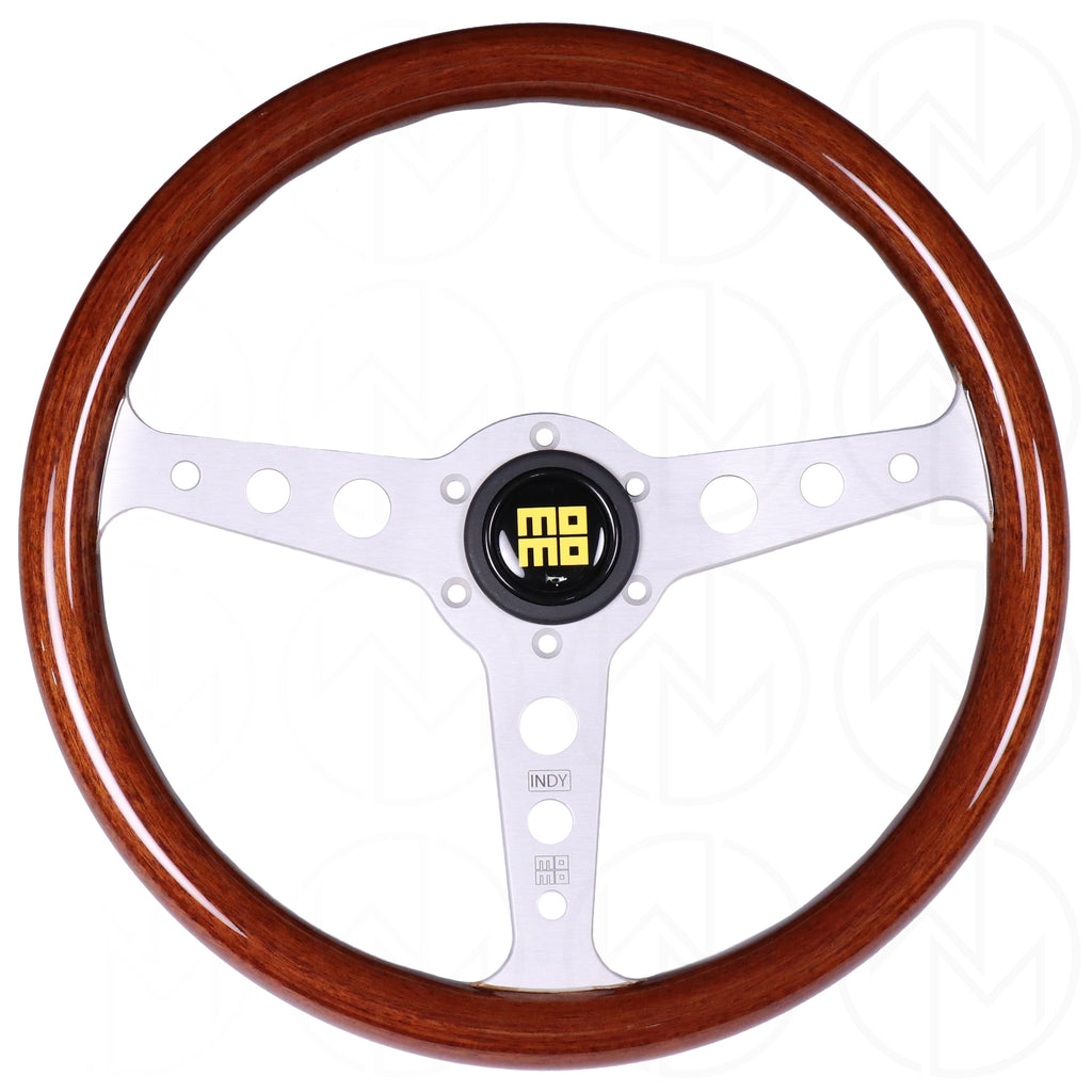 Momo Indy Heritage Line Wood Steering Wheel - 350mm w/Silver Spokes