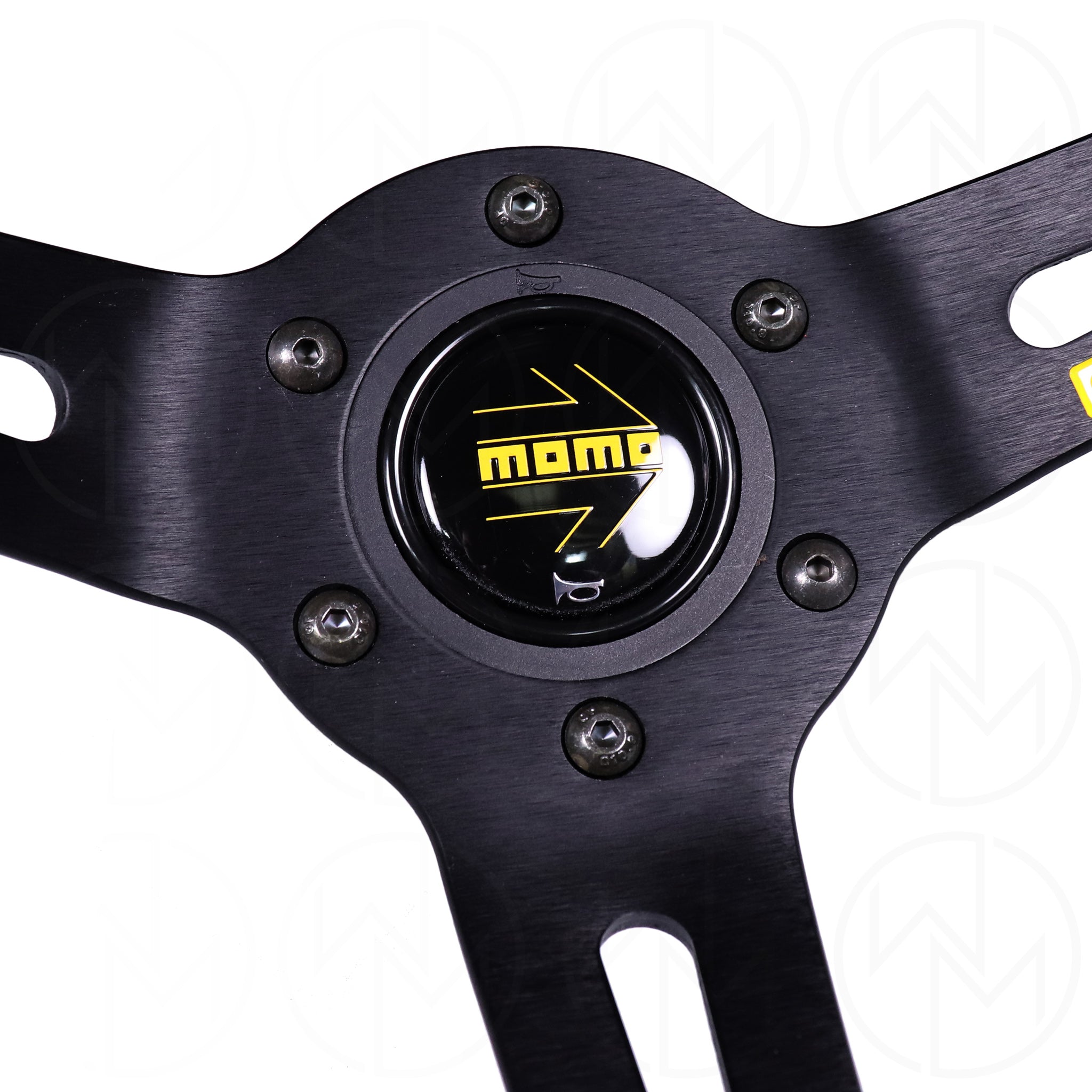 Momo Mod. 08 Steering Wheel - 350mm Leather w/Yellow Center Stripe