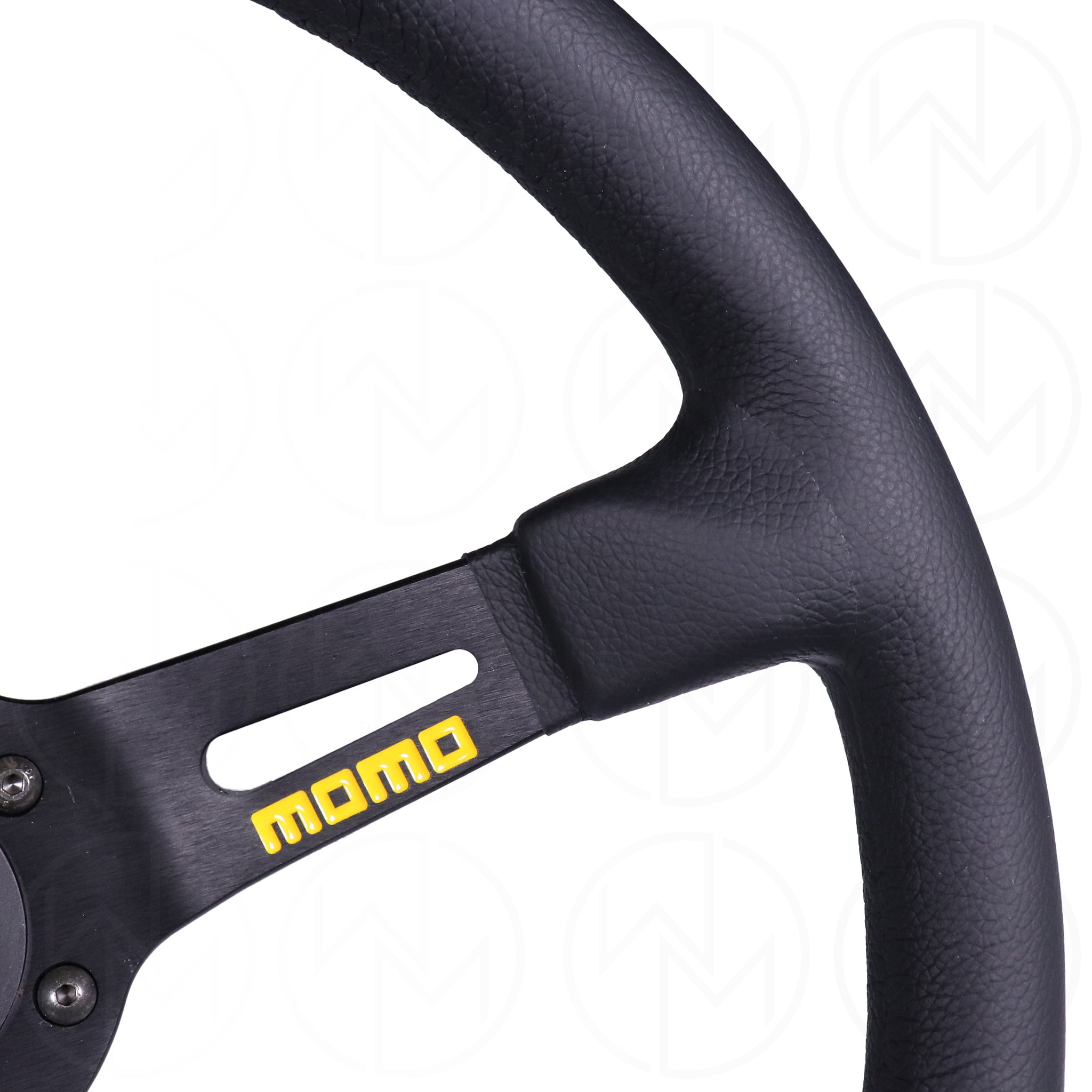 Momo Mod. 08 Steering Wheel - 350mm Leather w/Yellow Center Stripe