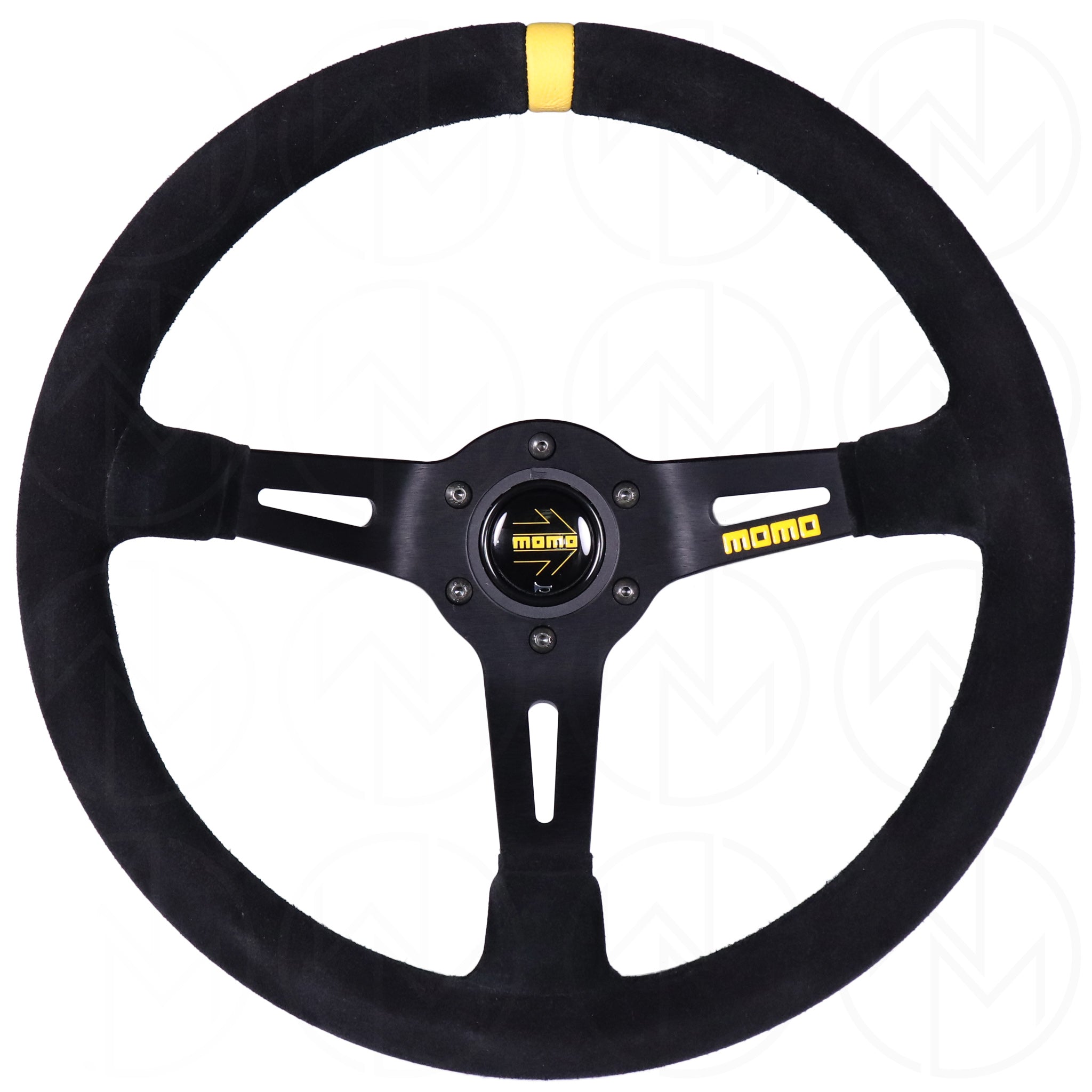 Momo Mod. 08 Steering Wheel - 350mm Suede w/Yellow Center Stripe