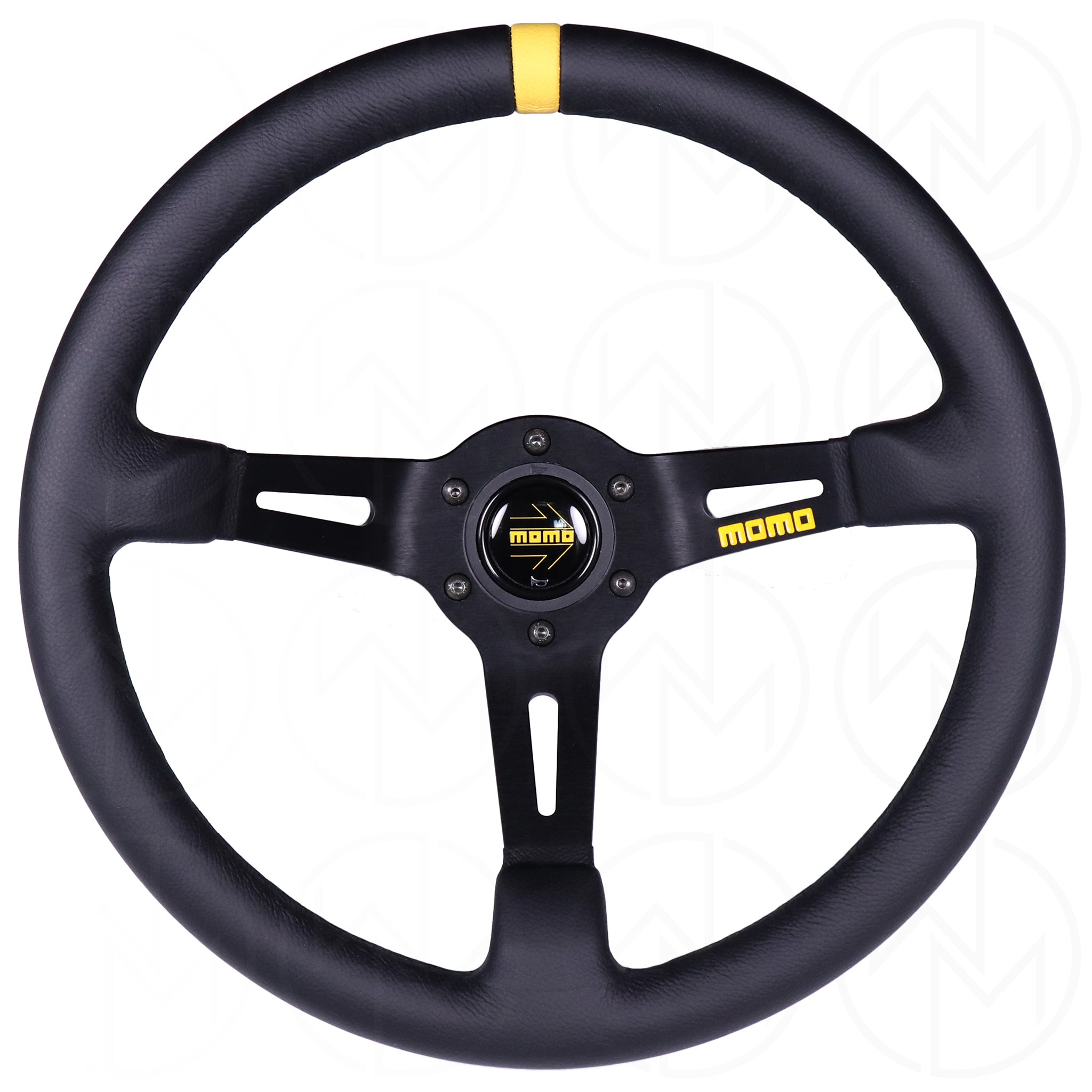 Momo Mod. 08 Steering Wheel - 350mm Leather w/Yellow Center Stripe