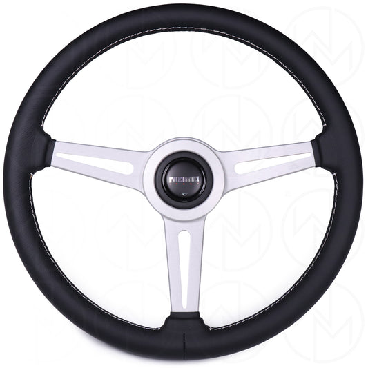 Momo Retro Steering Wheel - 360mm Leather w/Silver Spokes