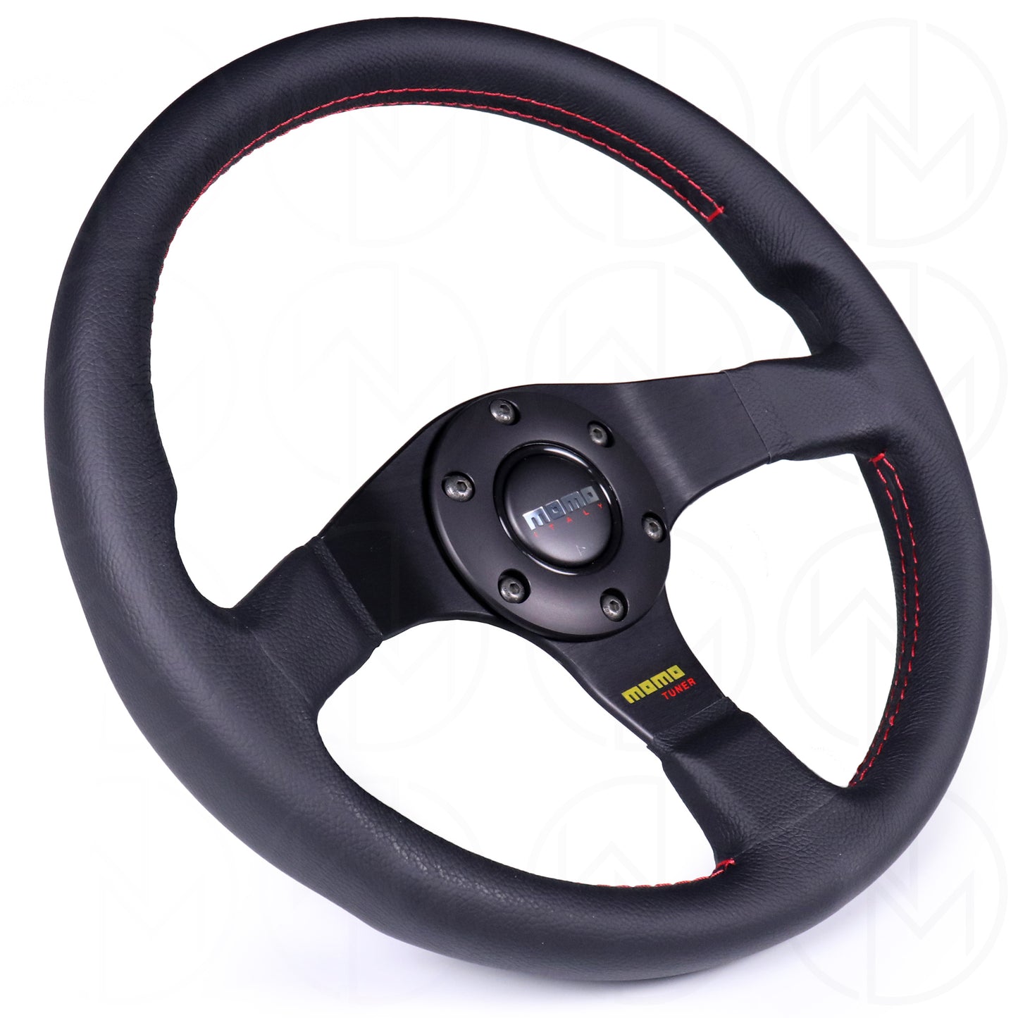 Momo Tuner Steering Wheel - 320mm Leather w/Red Stitch