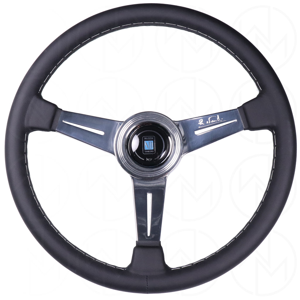 Nardi Classic Steering Wheel - 360mm Leather w/Polished Spokes & Ring and Grey Stitch