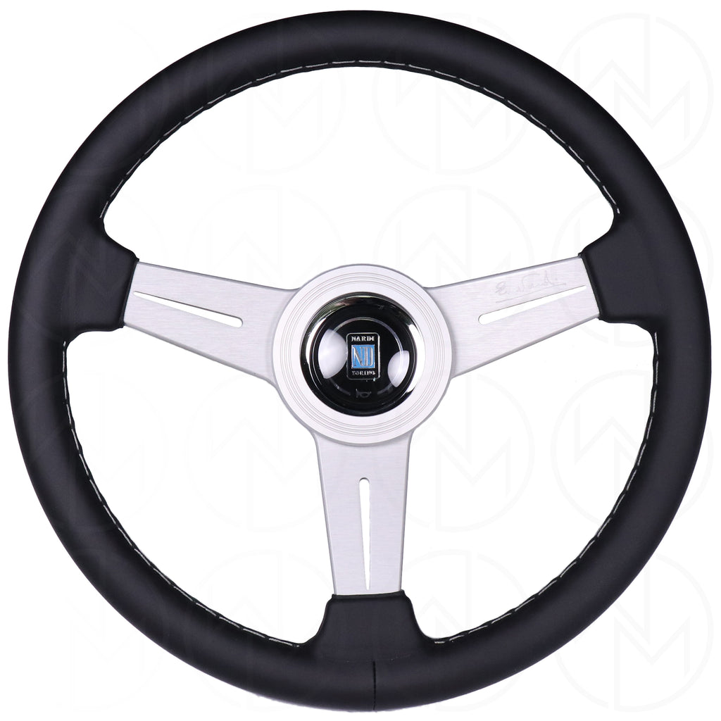 Nardi Classic Steering Wheel - 340mm Leather w/Silver Spoke & Ring and Grey Stitch